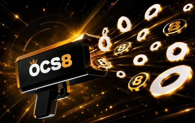 OCS8 promotion banner with gold coins and the OCS8 logo