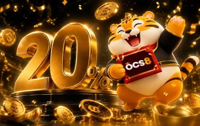 OCS8 promotion banner with a tiger mascot and a gold number 20